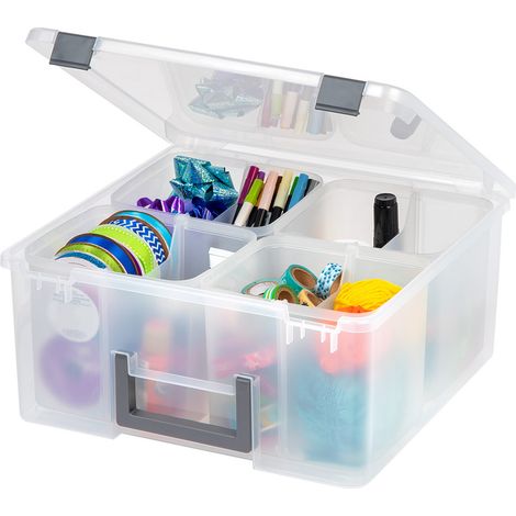 Iris Ohyama, Boîte de Rangement Loisirs plastique, 25L, 4 compartiments, Transparent DCB-4