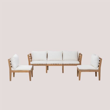 SKLUM 5-teiliges modulares Gartensofa mit Armlehnen aus Filips-Akazienholz Gardenia Weiß                                  