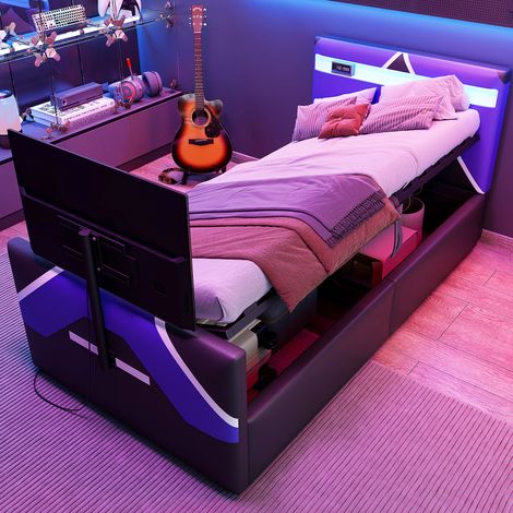 letto letto 90x200 contenitore LED TV nero OKMYHOME (1/3)