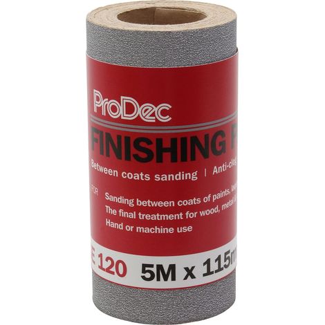 ProDec 5m Rotolo 120 Grana grossa Carta abrasiva di finitura per la levigatura tra gli strati di vernice o pittura-Rotolo di carta abrasiva largo 115 mm compatibile con levigatrici a macchina e a mano (1/2)