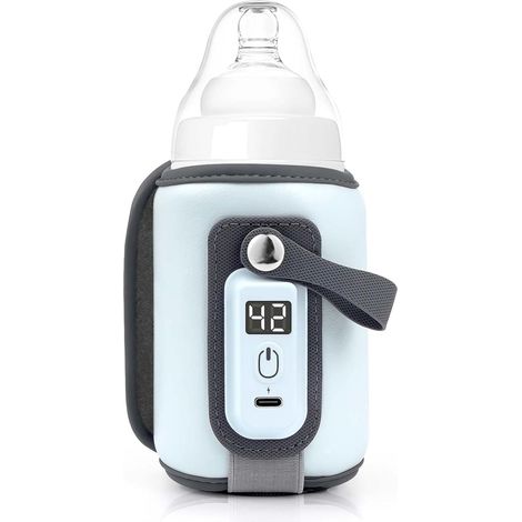 Scalda biberon portatile USB, 5 livelli di temperatura regolabili, adatto alla maggior parte dei biberon, blu, motivo a cartoni animati, 1 pezzo