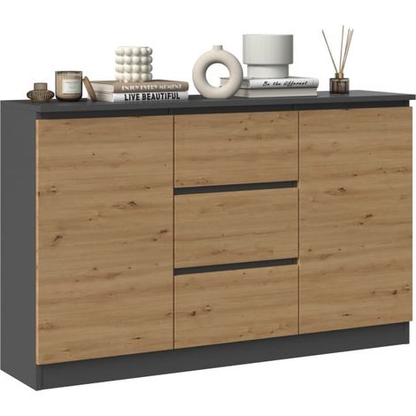 CDF Moderne Kommode 2D3S (2 Türen, 3 Schubladen) Farbe: Anthrazit – Eiche Artisan Aktenschrank, für kleine Gegenstände Ideal für Wohnzimmer, Schlafzimmer, Kinderzimmer, Jugendzimmer und Büro (1/4)