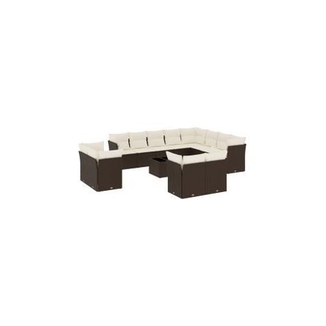 Salon de jardin avec coussins 13 pcs marron résine tressée (1/3)