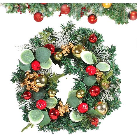 Couronne de porte de Noël Décorations de porte d'entrée des Fêtes avec des Décorations de vacances avec des aiguilles de pin et des baies rouges pour le mur de la fenêtre du porche (1/5)