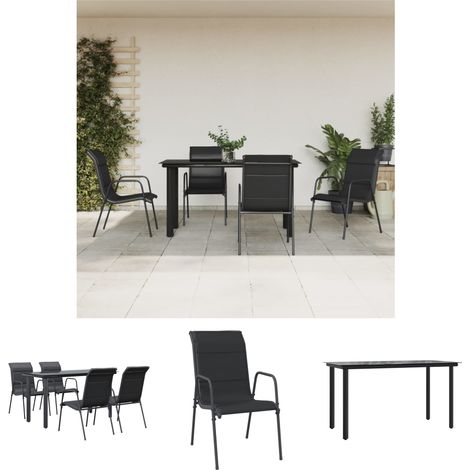Gartenstuhl - vidaXL 5-tlg. Garten-Essgruppe Schwarz Stahl und Textilene - Garten-Tisch (1/5)