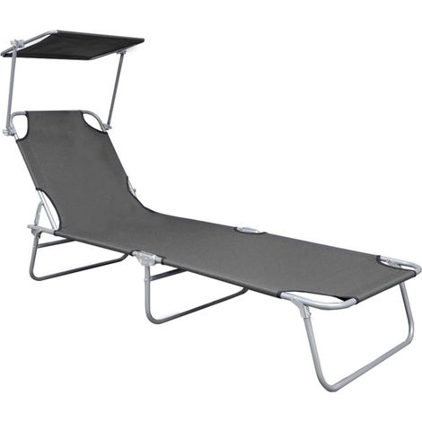 Chaise longue Transat Bain de soleil pliable avec auvent Gris Aluminium (1/5)