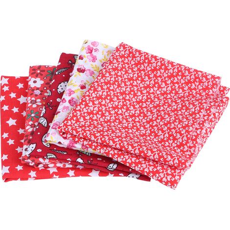 5pcs Tissu coton, impression positionnée, rouge, 50x50cm, pour couture DIY (1/5)