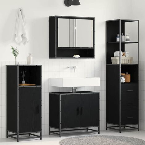 Badezimmermöbel-Set 3 pcs Schwarz Eichen-Optik Holzwerkstoff