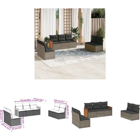 Salon de jardin avec coussins 7 pcs gris résine tressée - Ensemble Salon De Jardin - Meuble De Jardin - Salon Extérieur - Résine Tressée - Mobilier De Jardin Design - Home & Living (1/3)