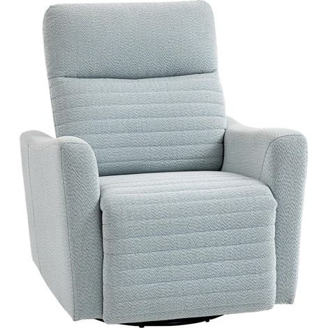 Poltrona reclinabile, poltrona relax con poggiapiedi, girevole a 360°, inclinabile, seduta ampia, schienale e braccioli imbottiti, tessuto in lino, per soggiorno, ufficio, home cinema, grigio-blu