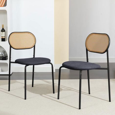 Set aus 2 Esszimmerstühlen - Rattan und Metall - Verstellbar - Skandinavisches Design - Gepolsterter Komfort