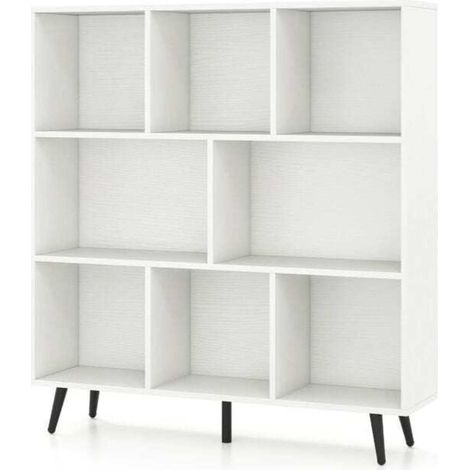 Salon, bureau ou chambre, gagnez en ordre avec cette bibliothèque 8 cubes blanche sur 5 pieds métal (1/5)