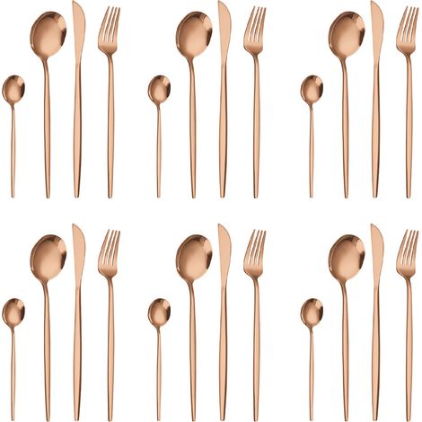 Service De Couverts - Acier Inoxydable - 24 Pièces - Pour Maison Et Restaurant - 6 Cuillères À Dessert 6 Fourchettes 6 Cuillères 6 Couteaux (1/5)