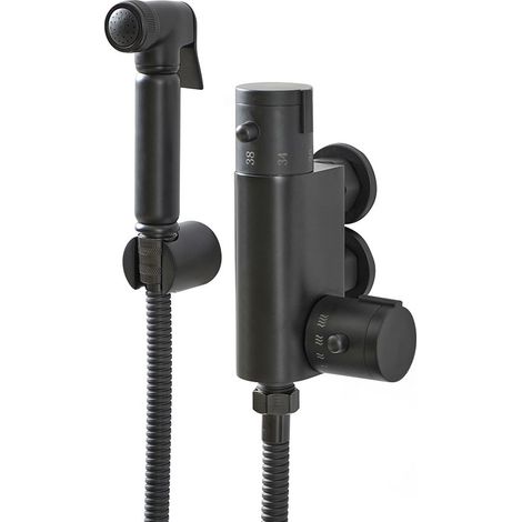 Milano Nero Bathroom Thermostatic Douche Shower Toilet Kit with Wall Bracket - Black (1/5)