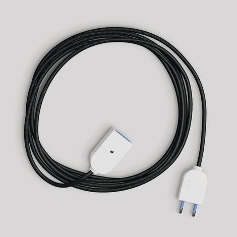 creative cables -  Prolunga elettrica con cavo tessile nero lucido 2P 10A Made in Italy (1/2)