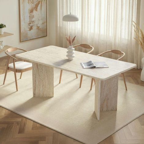 Table rectangulaire bords ronds effet travertin 180 cm MARFA
