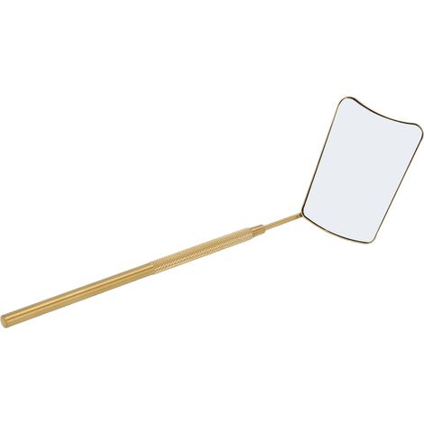 Miroir cils en acier inoxydable doré, forme éventail, manche moleté, design HD contracté et élégant pour femme. (1/5)