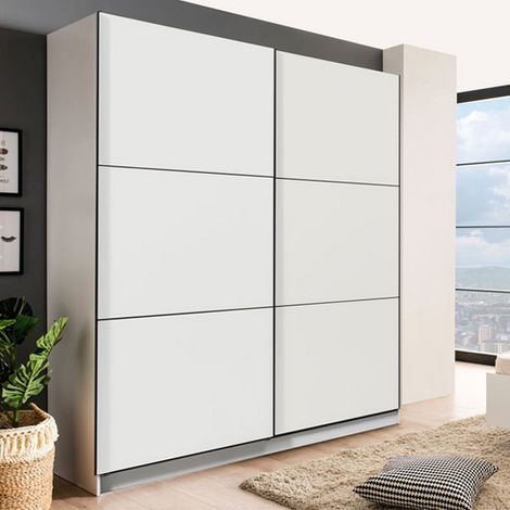 Großer Piateda Kleiderschrank, Schlafzimmer Schrank 8 Regale, Kleiderstange, 2 Türen, 217x210h cm Weiß Matt (1/5)