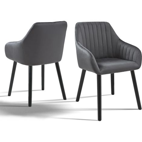 Goeurvant Chaises de salle à manger minimalistes avec soutien dorsal confortable, accoudoirs ergonomiques et pieds en bois solides - Lot de 2 – Gris foncé