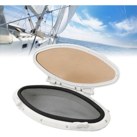 Yachtzubehör: Ovales Bullauge mit nach innen öffnender Öffnung 470 x 210 mm mit Kunststoffrahmen, UV-beständig, wasserdicht und wasserfest, mit Moskitonetz und Bediengriff, geeignet für Yachten und an (1/5)