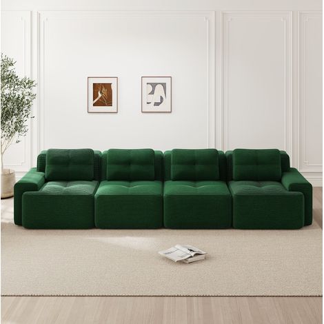 Canapé modulable 4 places 74 cm vert en velours côtelé avec assise profonde et base antidérapante (1/5)