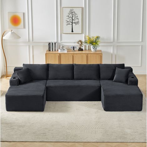 Modulares U-Sofa 339x168x82 cm, dunkelgrauer Cordvelours, montagefrei – MEUBLIV (1/4)