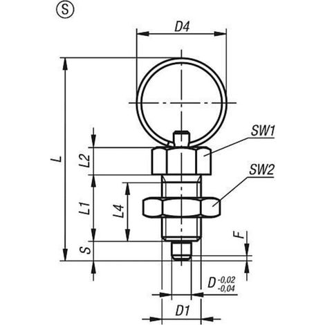 KIPP Arretierbolzen ohne Rastnut Gr.2 D1=M12x1,5 Form S Stahl gehärtet (1/2)