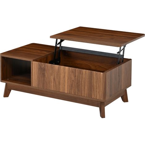 Couchtisch mit höhenverstellbarer Platte und Stauraum, MDF Nussbaumoptik 95x48x50 cm MODENUIT (1/5)