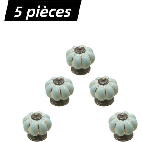 Ensemble de 5 poignées de porte vintage en céramique avec base en alliage de zinc, convenant aux tiroirs et aux portes, vis de montage incluses (1/4)