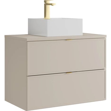 Mobile bagno sospeso con lavabo da appoggio quadrato e rubinetto Beige 80 cm - ONDIL (1/5)