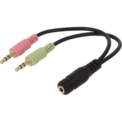Cable Jack 3.5mm 3pin male x2 Jack 3.5mm 4pin femelle 150mm - Noir