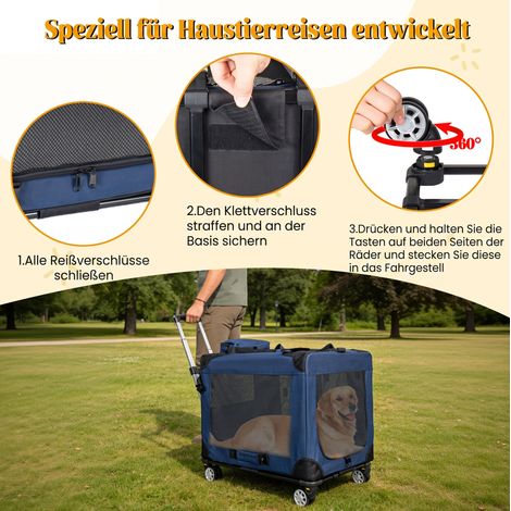 Caisse de transport pliable 60x42x42 cm en acier bleu foncé, gain de place pour chien FloraGrace (1/5)