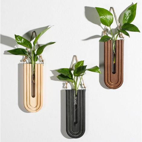 Ensemble de trois pots de fleurs muraux en bois - Style bohème, fait main, design arc-en-ciel, support de culture suspendu, décoration naturelle pour l'entrée et la maison (1/5)
