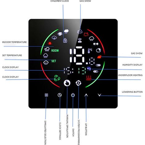 Termostato intelligente 3 A per scaldabagno/caldaia AC 90 V-240 V, termostato programmabile con touch screen intelligente a colori per casa, ufficio, centro commerciale, bianco (Wi-Fi non incluso) (1/4)