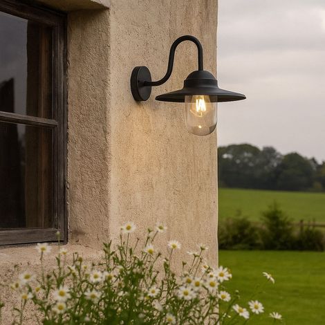 Arum Lighting – Applique extérieure col de cygne E27 noir mat – Fonte d'aluminium – IP44 pour extérieur – Hauteur 32 cm, largeur 34 cm, longueur 34 cm