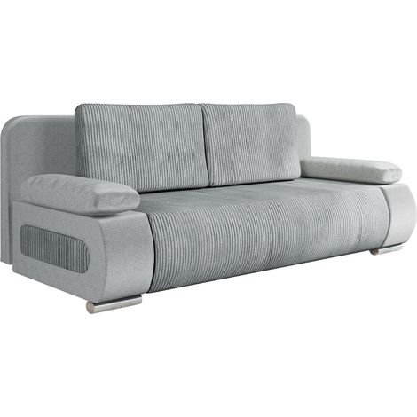 Mobilier1 – Canapé convertible 3 places gris – Mécanisme Eurobook – Dimensions 200x77x92cm – Boîte de literie intégrée – Confort optimal pour invités (1/5)