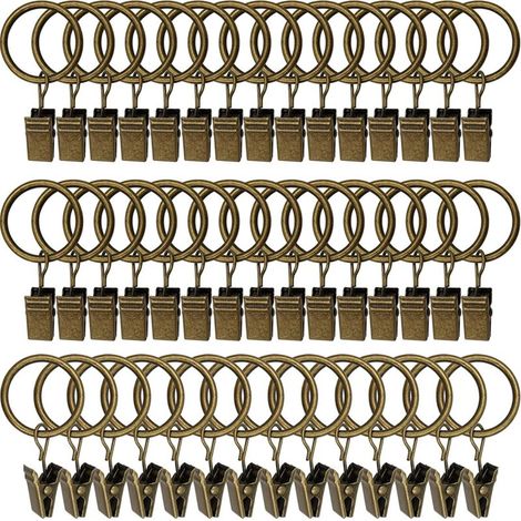 30 Pack Curtain Rings with Clip, Rustproof Stainless Steel Curtain Rings, Metal Curtain Hooks, Curtain Rod Ring for Shower Curtains and Window Curtains, Bronze (1/5)