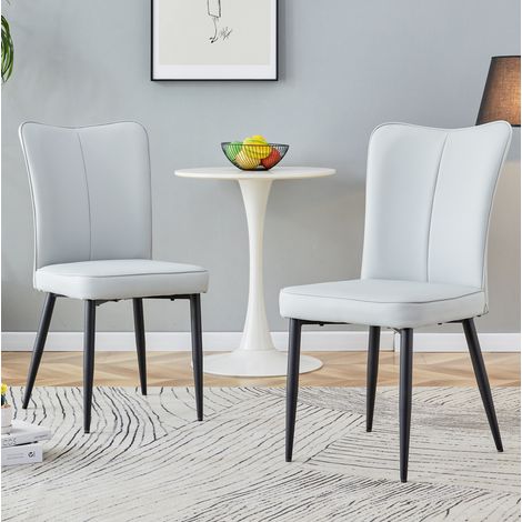 REDOM - Lot de 2 chaises de salle à manger dossier ergonomique, pieds métalliques noirs en PU gris clair (1/5)