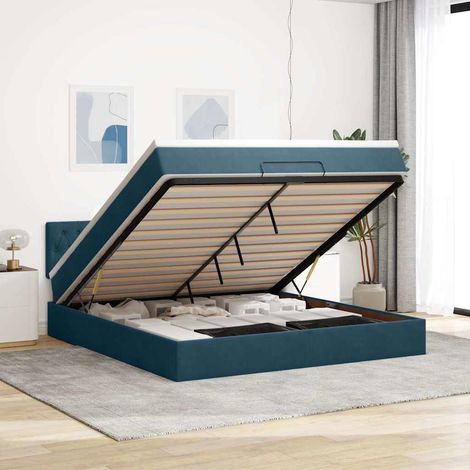 VidaXL Cadre de lit ottoman avec matelas bleu foncé 160x200 cm velours (1/5)