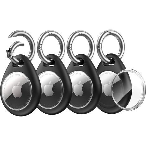 Lot de 4 Coques AirTag TPU Antichoc, Protection 360° avec Face Transparente & Mousqueton pour Clés & Sac (1/5)