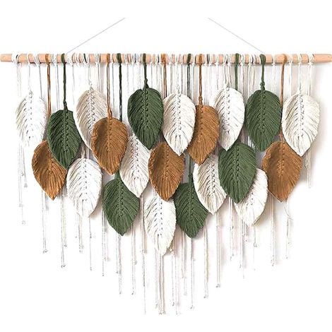 Großer Makramee-Wandbehang, Wandteppich mit Blättermotiv im Bohème-Stil, handgewebte Wanddekoration, Wandkunst im Bohème-Chic, Wohnaccessoires für Schlafzimmer, Wohnzimmer, Kinderzimmer, Büro