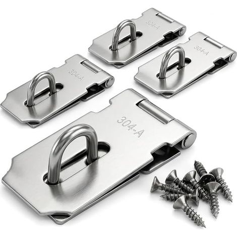 Loquets et Verrous de Portes, Porte Fermoir Verrou de Moraillon De en 304 Acier Inoxydable, Loquet Cadenas Agrafe avec Vis pour Porte, Hangar, Fenêtre, Tiroir