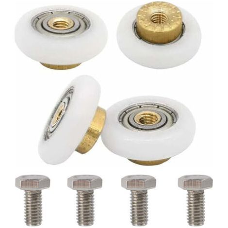 Set of 4 19mm Grooved Rollers - 304 Stainless Steel and Brass - For Shower Door - Thickness 5mm, Hole Diameter 4mm (1/5)