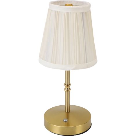 Lampe de table avec abat-jour en tissu, emballage en boîte vierge en papier kraft, avec batterie intégrée, gradation continue à trois couleurs, indicateur de charge bleu clair (abat-jour blanc cassé - (1/5)