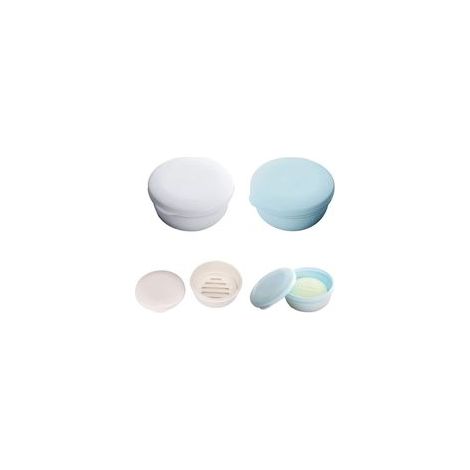 PorteSavon en Plastique Bleu et Blanc avec Une Couche à sécher Portable pour VoyageLot de 2 boîtes à Savon (Rond) (1/4)