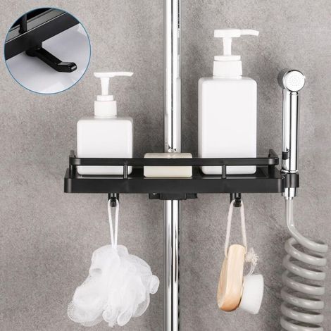 Mensola da bagno, mensola porta sapone da doccia senza foratura, cestino da doccia con anello e gancio per soffione, supporto antiruggine per soffioni da 24 e 25 mm (1/3)