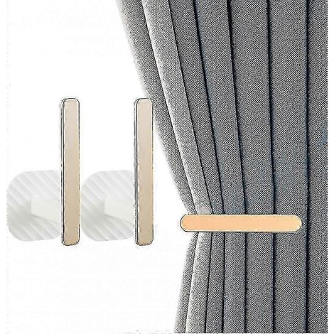 Lot de 2 supports de rideaux muraux dorés, crochets adhésifs en forme de L pour embrasses de rideaux (1/5)