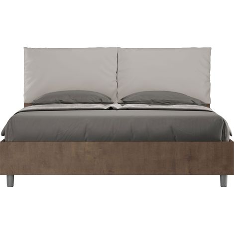 Letto matrimoniale senza rete 160x200 Noce cuscini similpelle tortora Egos Antea