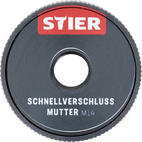 STIER Schnellverschluss Mutter M14, für Winkelschleifer bis 230mm Durchmesser, werkzeugloses Wechseln von Trennscheiben (1/5)