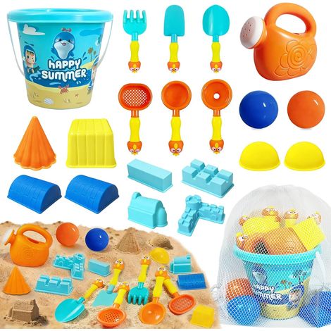 Jouets de Sable Enfant, 20Pièces Accessoire Plage Jouet avec Seau Pelle Plage, Moules à Sable, Arrosoir et Sac en Filet, Jouet Été Voyage Bac à Sable pour Garçons Filles (1/5)